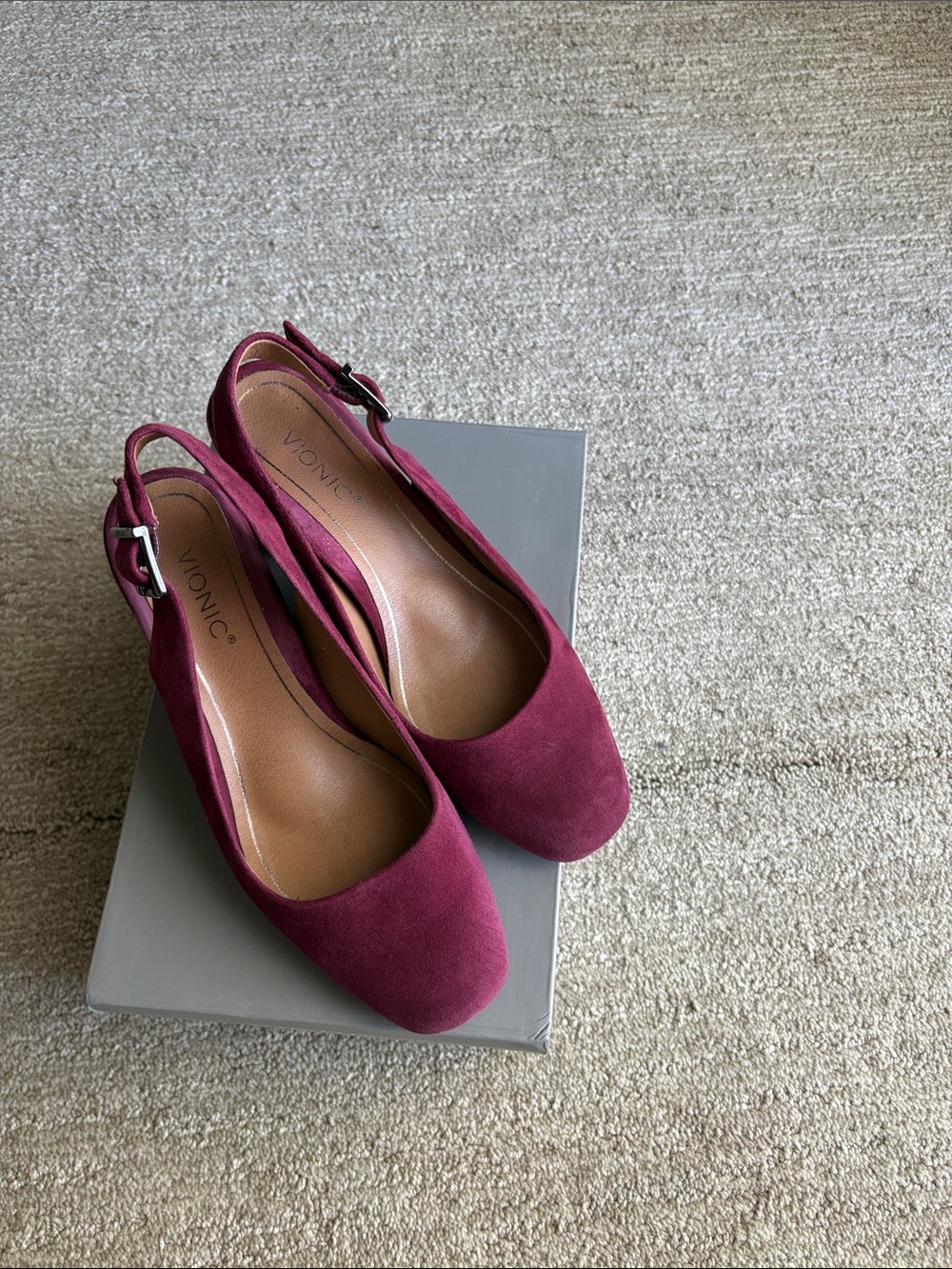 Vionic Burgundy Suede Slingback Mules